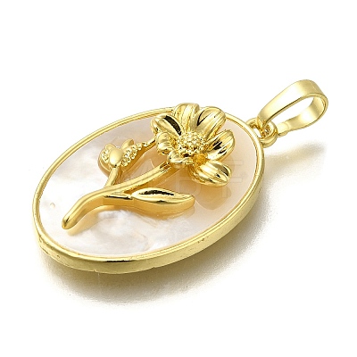 Brass Pave Shell Birth Flower Pendants FIND-I040-04D-1