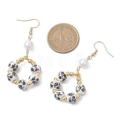 Printed Porcelain Round Dangle Earrings EJEW-JE06838-01-1