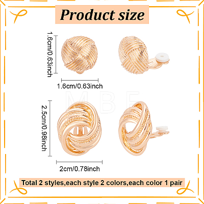 ANATTASOUL 4 Pairs 4 Style Alloy Round Knot Clip-on Earrings for Women EJEW-AN0004-31-1