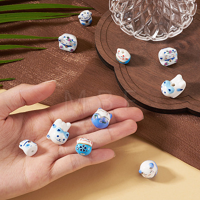 10Pcs 5 Styles Handmade Printed Porcelain Beads PORC-TA0001-81-1