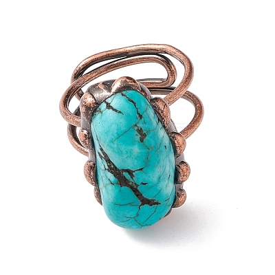 Synthetic Turquoise Irregular Nugget Open Cuff Ring RJEW-I082-05R-1