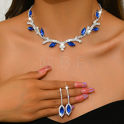 Leaf Brass Rhinestone Stud Dangle Earrings & Pendant Necklaces Set for Women SJEW-M102-03S-02-1