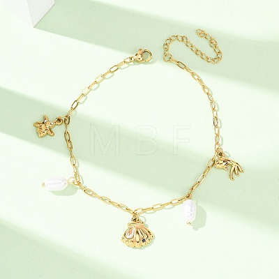 Ocean 304 Stainless Steel and Imitation Pearl Charm Anklets for Women SA-CBA3D94-04D-G-1