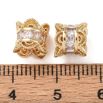 Brass Pave Clear Cubic Zirconia Beads KK-L272-06G-1