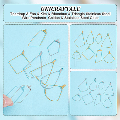 Unicraftale 32Pcs 16 Style Teardrop & Fan & Kite & Rhombus & Triangle 304 Stainless Steel Wire Pendants STAS-UN0045-53-1