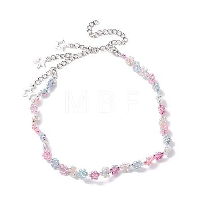 Flower Glass Seed Beads Beaded Necklaces NJEW-JN04820-1