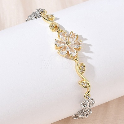 Brass Micro Pave Cubic Zirconia Link Chain Bracelets for Women BJEW-C156-04A-01GP-1