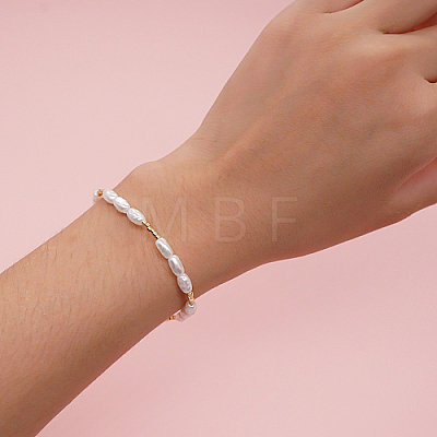 Glass Seed & Imitation Pearl Beaded Stretch Bracelet QS5138-01-1