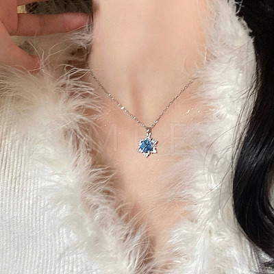 Christmas Alloy Rhinestone Snowflake Pendant Necklaces for Women WG6BE39-02-1