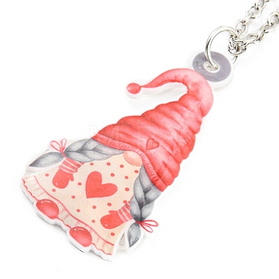 Valentine's Day Acrylic Pendant Necklace with Zinc Alloy Chains NJEW-D049-01B-P-1