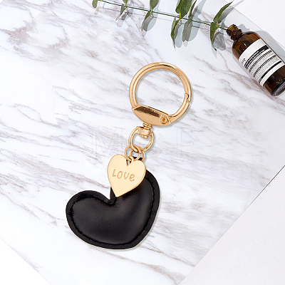 1Pc Imitation Leather Heart Keychain KEYC-CL0001-14A-1
