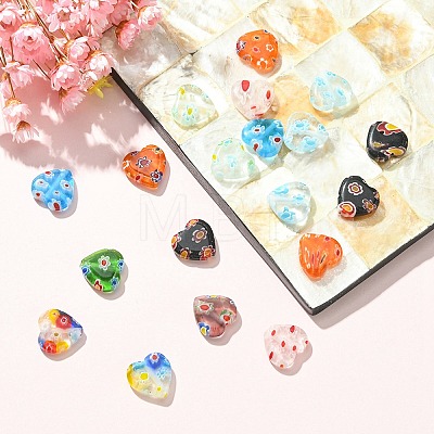 Handmade Millefiori Glass Heart Bead LK-YW0001-06-1