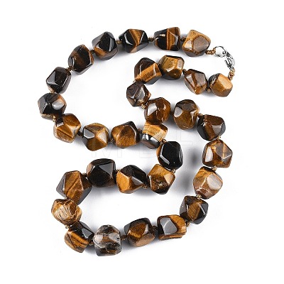 Natural Tiger Eye Nuggets Beaded Necklaces for Women Men NJEW-K388-01J-1