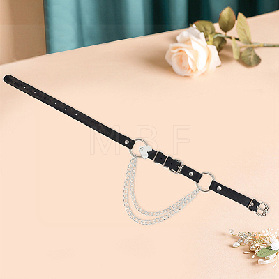 1Pc PU Leather with Heart Alloy Link Chain Tassel Choker Necklaces for Women NJEW-CL0001-33-1