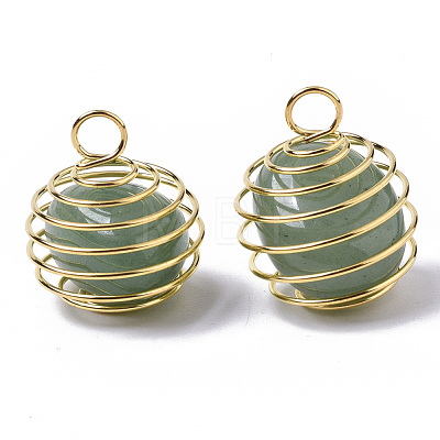 Iron Wrap-around Spiral Bead Cage Pendants IFIN-R239-09G-1