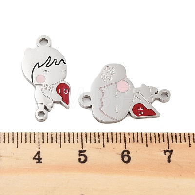 Valentine's Day 304 Stainless Steel FireBrick Enamel Man & Woman with Love Heart Connector Charms Set STAS-Z078-11P-1