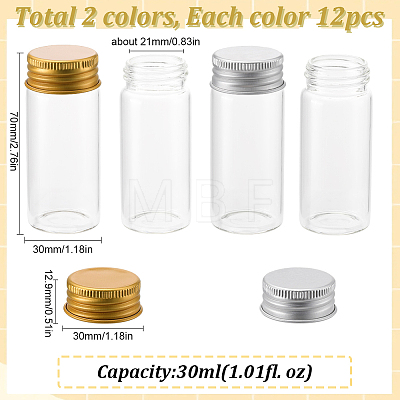 SUNNYCLUE 24Pcs 2 Colors Clear Glass Bottles Bead Containers CON-SC0001-12-1