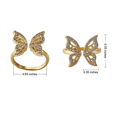 Butterfly Clear Cubic Zirconia Cuff Ring RJEW-SZ0001-13-1