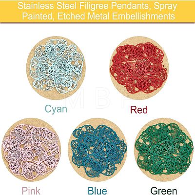 Unicraftale 70Pcs 5 Colors 430 Stainless Steel Filigree Pendants STAS-UN0027-94-1