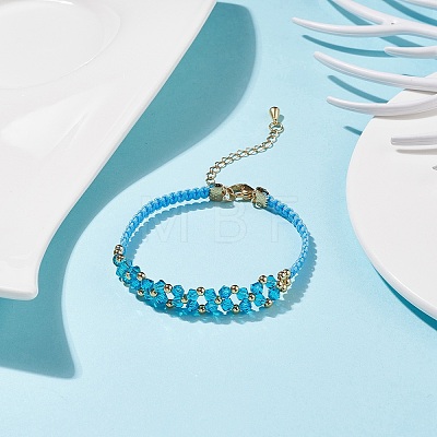 Glass Braided Flower Link Bracelet for Women BJEW-TA00130-02-1