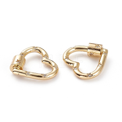 Brass Micro Pave Clear Cubic Zirconia Screw Carabiner Lock X-KK-C100-45G-G-1