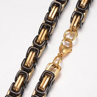Two Tone 201 Stainless Steel Byzantine Chain Necklace with Lobster Claw Clasps for Men Women NJEW-K062-01C4-5mm-1