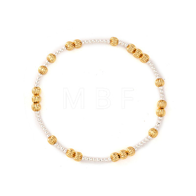 Brass & Imitation Pearl Round Beads Stretch Bracelets QX7837-4-1