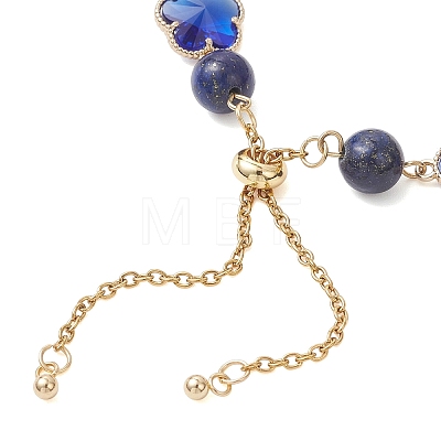 Glass & Natuarl Lapis Lazuli Slider Bracelets BJEW-JB12898-01-1