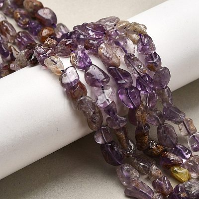 Natural Purple Phantom Quartz Purple Lodolite Quartz Beads Strands X-G-E483-69-1