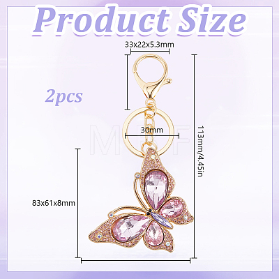 Butterfly Zinc Alloy & Rhinestone Keychains KEYC-WH0053-045G-02-1