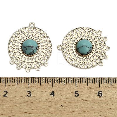 Brass Pave Dyed Synthetic Turquoise Flat Round Chandelier Component Links KK-Z088-05G-02-1