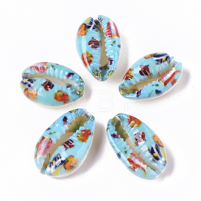 Printed Natural Cowrie Shell Beads X-SSHEL-R047-01-C01-1