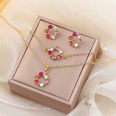 Ring Alloy Rhinestone Pendant Necklaces & Braceleta & Stud Earrings Sets WG4EA96-03-1