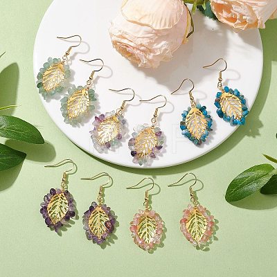 Natural & Synthetic Mixed Gemstone Chips Dangle Earrings EJEW-JE05695-01-1
