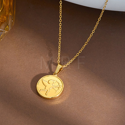 304 Stainless Steel Angel Coin Pendant Necklaces for Women WGF9395-04-1
