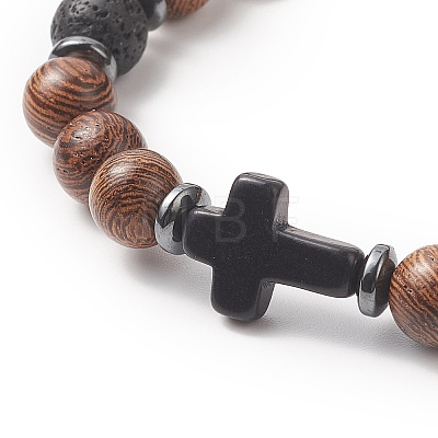 Gemstone & Natural Rosewood Beaded Stretch Bracelet for Men Women BJEW-JB09292-1