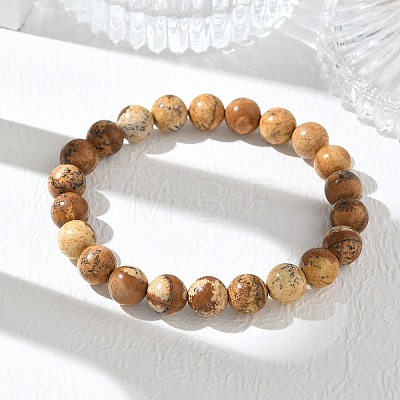 Natural Picture Jasper Round Beaded Stretch Bracelets GG-CBA12F1-02A-05-1