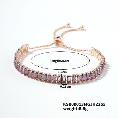 Simple and Elegant Minimalist Style Brass Violet Rhinestone Box Chain Slider Women's Bracelets VW1538-8-1