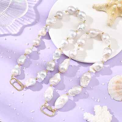Natural Baroque Keshi Pearl Nuggets Beaded Necklaces NJEW-JN06511-1