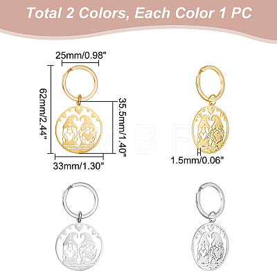 Unicraftale 2Pcs 2 Colors Heart Gnome 304 Stainless Steel Pendant Keychain KEYC-UN0001-14-1