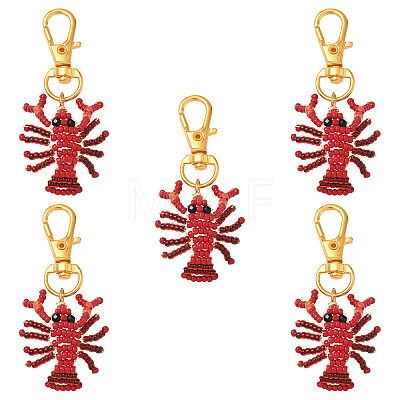 Crayfish Glass Seed Beads Pendant Decorations HJEW-SZ00132-1