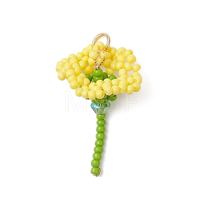Glass Seed Beaded Flower Pendants PALLOY-MZ01171-01-1