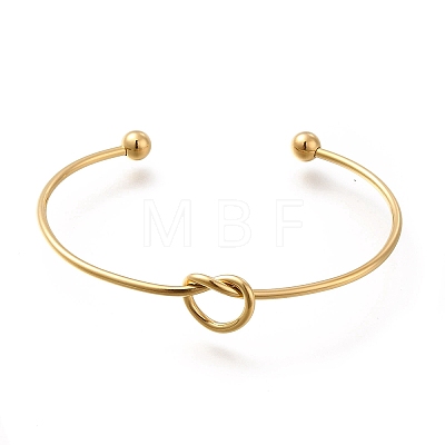 304 Stainless Steel Knot Cuff Bangles for Women BJEW-M233-04G-1