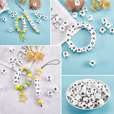 20Pcs White Cube Letter Silicone Beads 12x12x12mm Square Dice Alphabet Beads with 2mm Hole Spacer Loose Letter Beads for Bracelet Necklace Jewelry Making JX432R-1