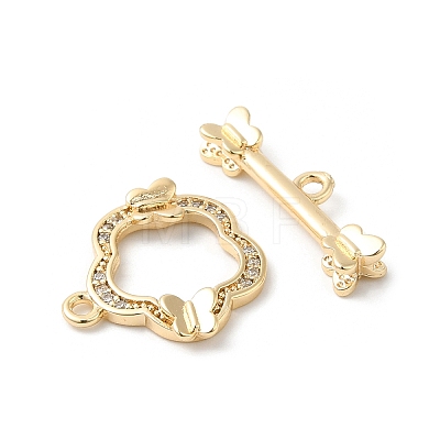 Brass Micro Pave Clear Cubic Zirconia Toggle Clasps KK-P234-64G-1