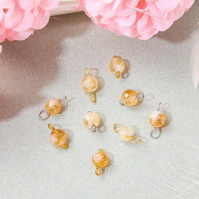 16Pcs 4 Styles November Birthstone Natural Yellow Quartz Pendant and Connector Charms PALLOY-SW00116-1