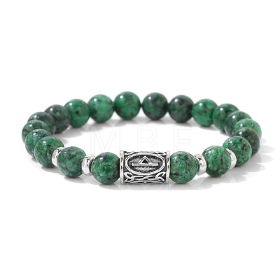 Alloy Nordic Viking Runes 8MM Natural Fuchsite Round Beaded Stretch Bracelets KW3210-19-1