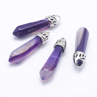 Dyed Bullet Natural Agate Pointed Pendants X-G-E332-C20-1