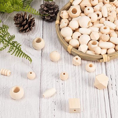 Unfinished Natural Wood Beads WOOD-PH0008-86-1