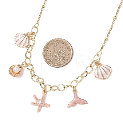 Ocean Alloy Enamel Whale Tail Shell Shape Starfish Pendant Brass Cable Chain and 304 Stainless Steel Satellite Chain Bib Necklaces for Women NJEW-JN05815-02-1
